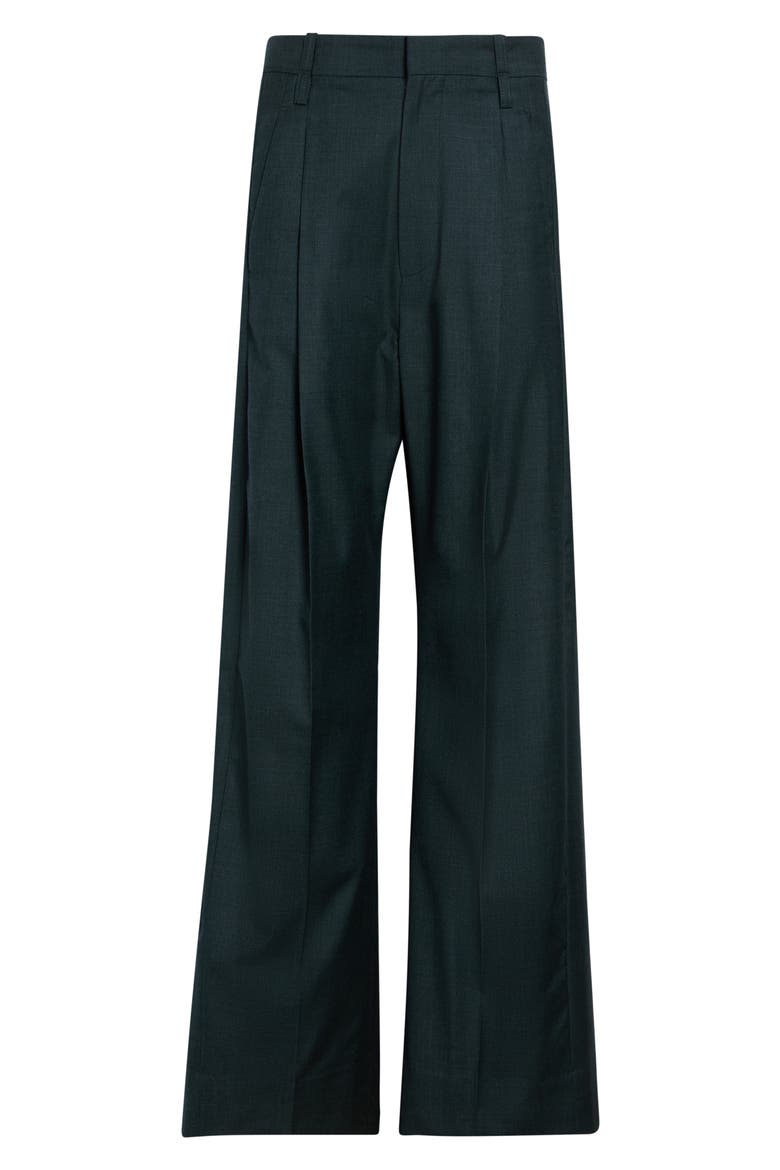 Ethel Pleated Wide Leg Virgin Wool Trousers, Alternate, color, MARSH GREEN 9990