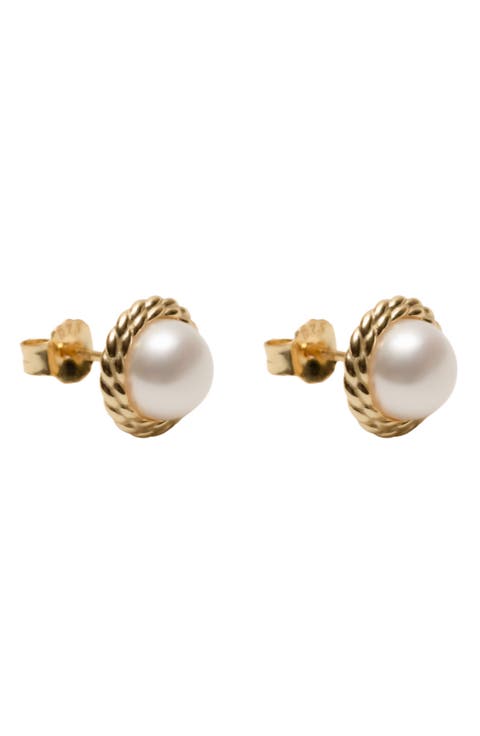 Small Rope Faux Pearl Stud Earrings