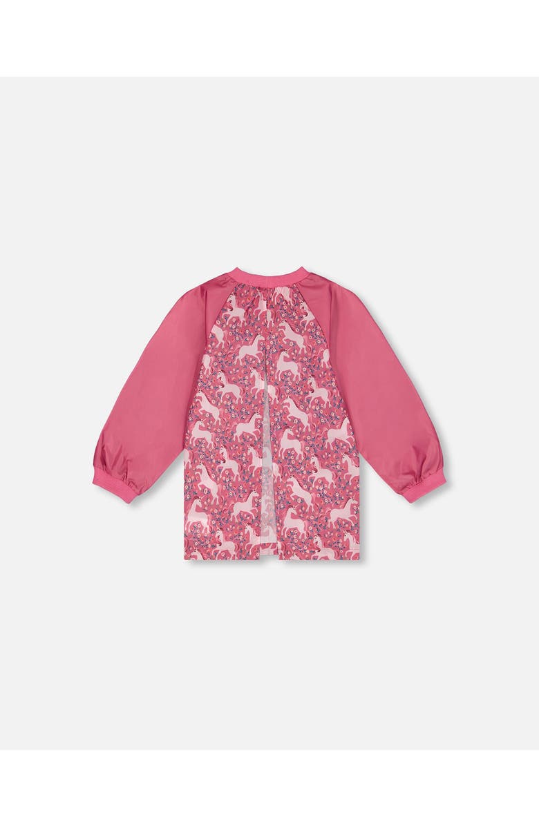 Deux par Deux Little Girl's School Apron Pink Printed Unicorn, Alternate, color, 