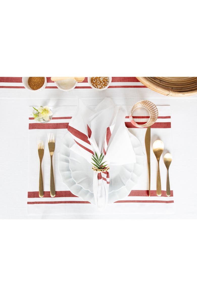 Linen Dinner Napkins Set of 4, 20 x 20" - French Stripe, Alternate, color, Red and White