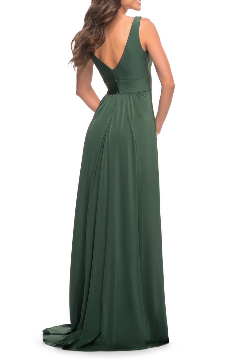 Empire Waist Gown with Deep V Neckline, Alternate, color, Emerald
