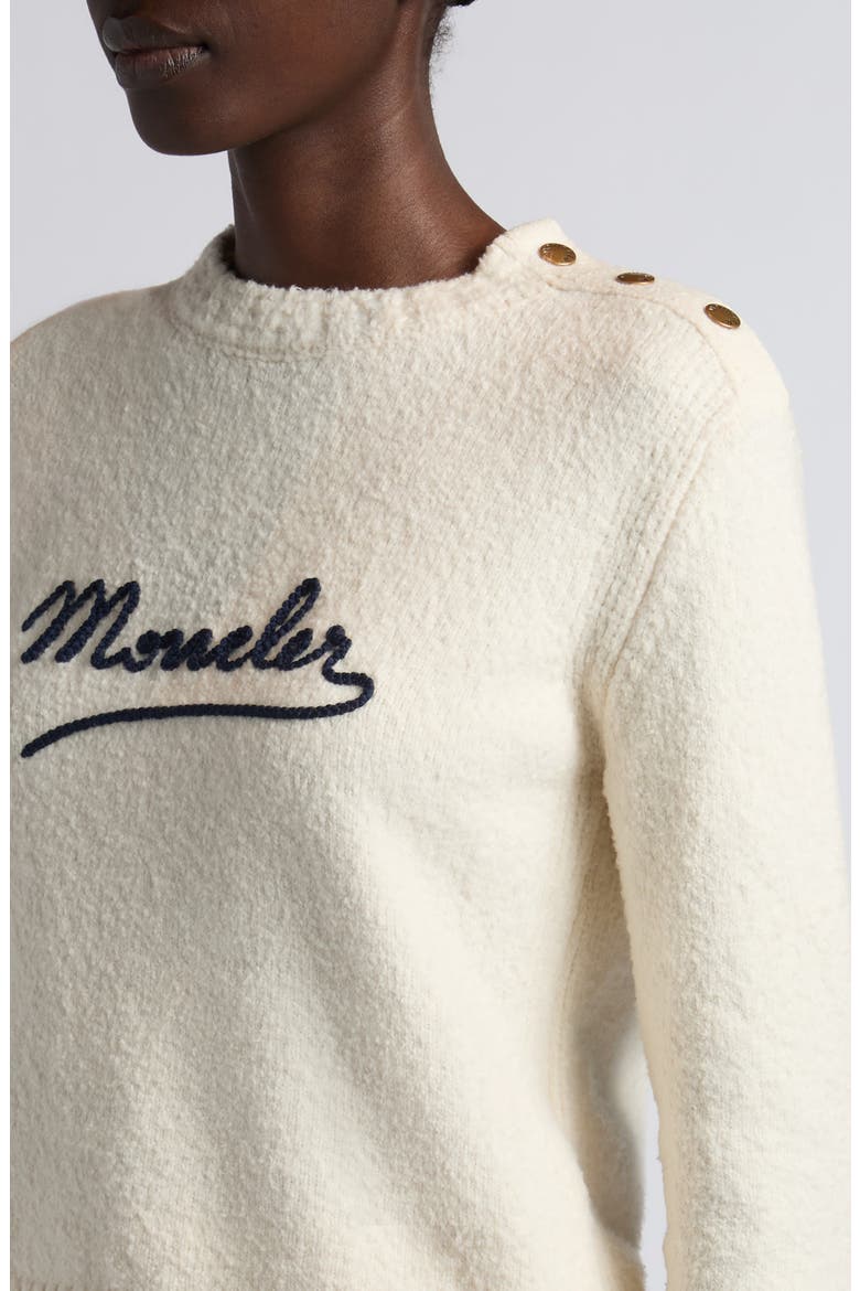 Embroidered Logo Crop Crewneck Sweater, Alternate, color, SILK WHITE
