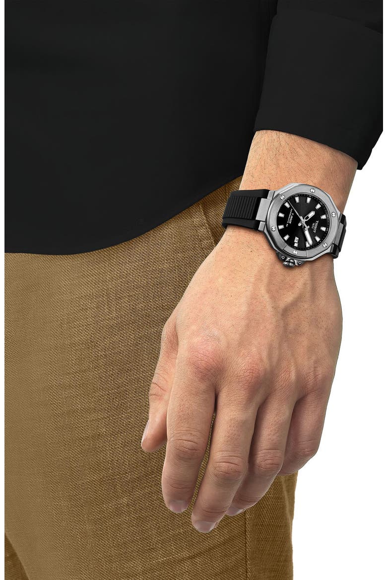 T-Race Powermatic 80 Silicone Strap Watch, 41mm, Alternate, color, BLACK