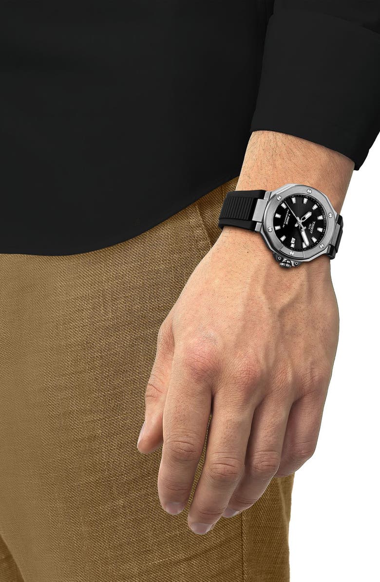 Tissot T-Race Powermatic 80 Silicone Strap Watch, 41mm, Alternate, color, Black