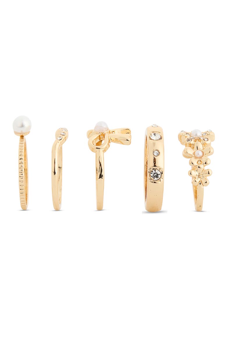 Set of 5 Faux Pearl Stackable Rings, Alternate, color, GOLD