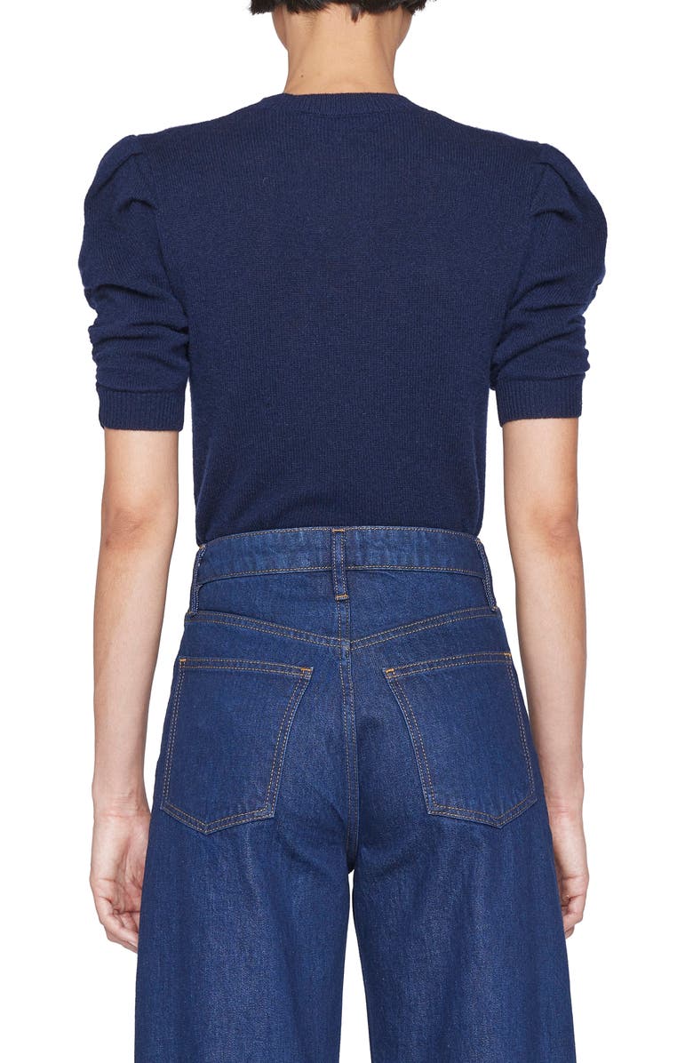 FRAME Ruched Sleeve Recycled Cashmere & Wool Sweater, Alternate, color, Navy