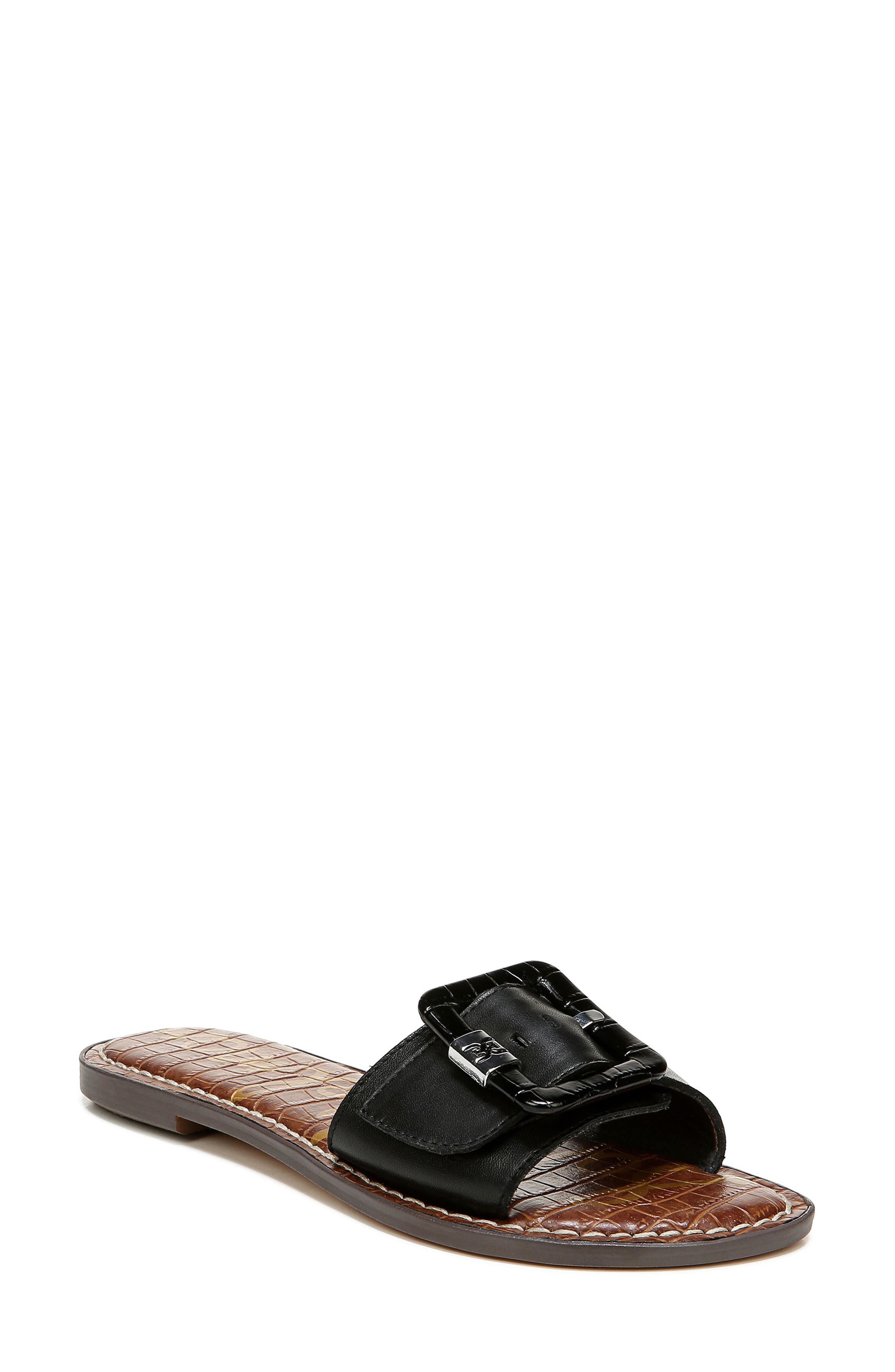 Granada Slide Sandal, Main, color, BLACK LEATHER