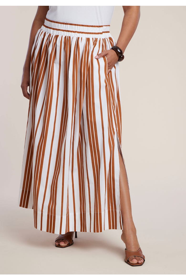 Poplin Maxi Skirt With Side Slits, Alternate, color, MOCHA STRIPE