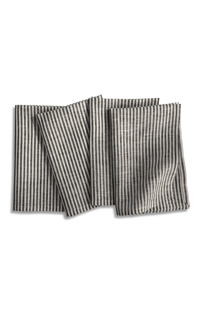 Solino Home Linen Dinner Napkins - Narrow Stripe, 20" x 20", Main, color, Black And White