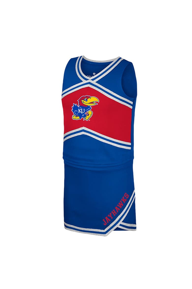 Girls Youth Colosseum Royal Kansas Jayhawks Cheerleader Top & Skirt Set, Alternate, color, Royal