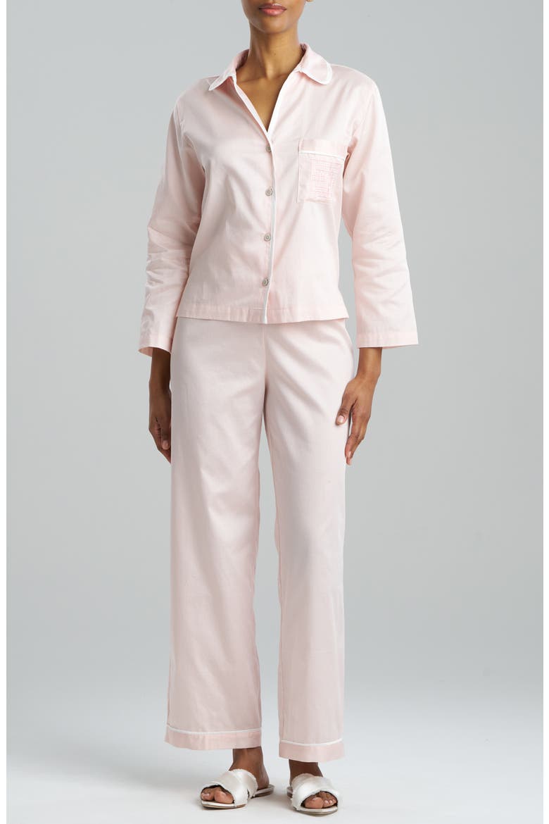 Embroidered Trim Cotton Sateen Pajamas, Main, color, BLUSH
