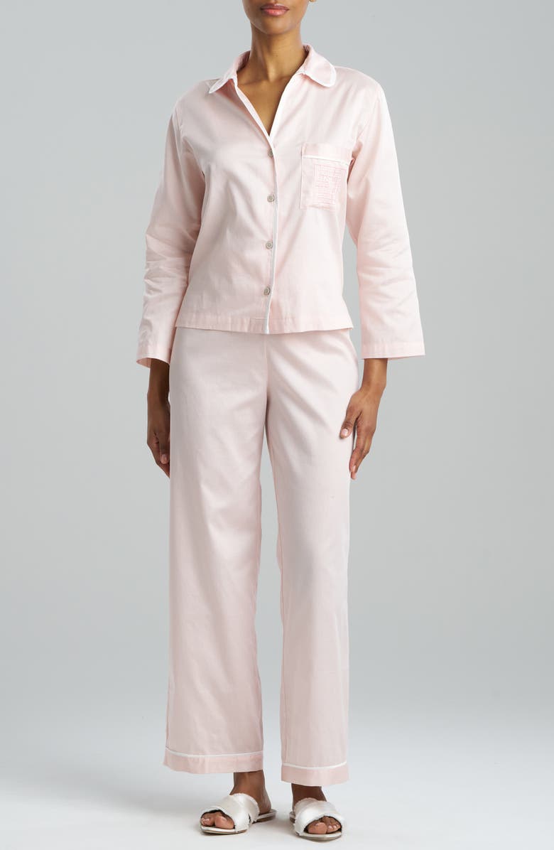 Natori Embroidered Trim Cotton Sateen Pajamas, Main, color, Blush