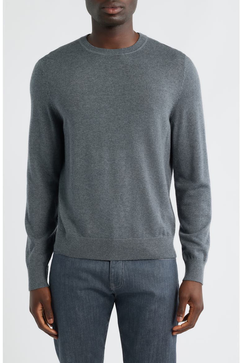 Italian Merino Wool Crewneck Sweater, Main, color, GREY TURBULENCE HEATHER