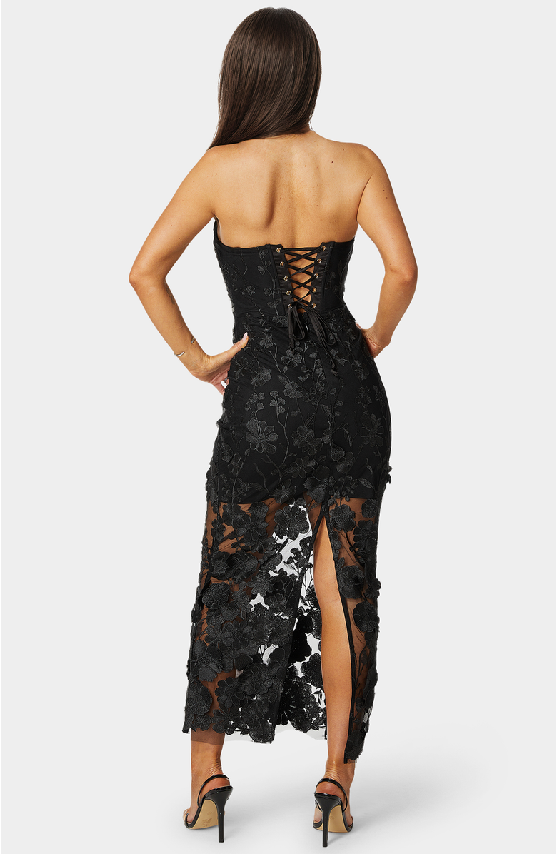 bebe Strapless 3D Lace Column Dress, Alternate, color, 