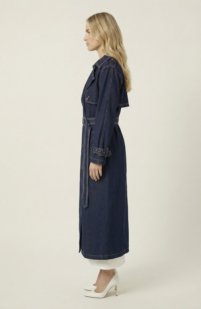 Modenaire Denim Trench Coat, Alternate, color, Dark Blue