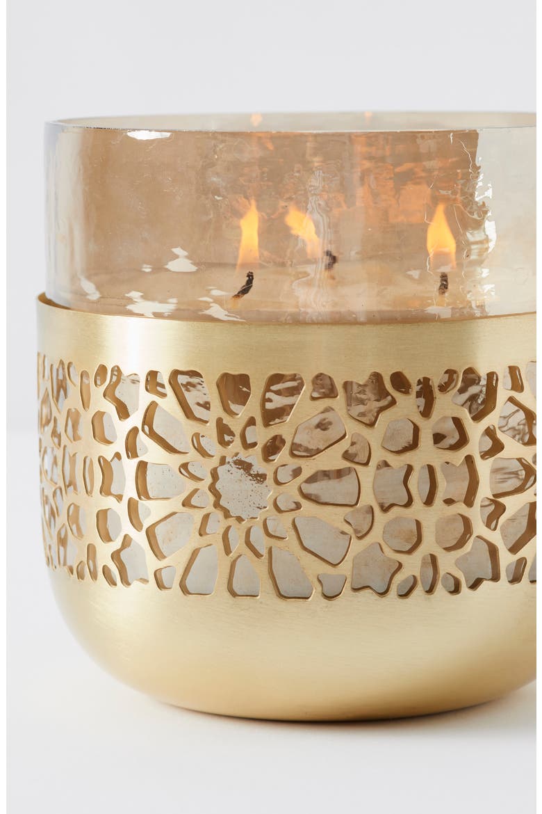 Anthropologie Sparkling Grapefruit Large Laser Cut Floral Candle, Alternate, color, GOLD