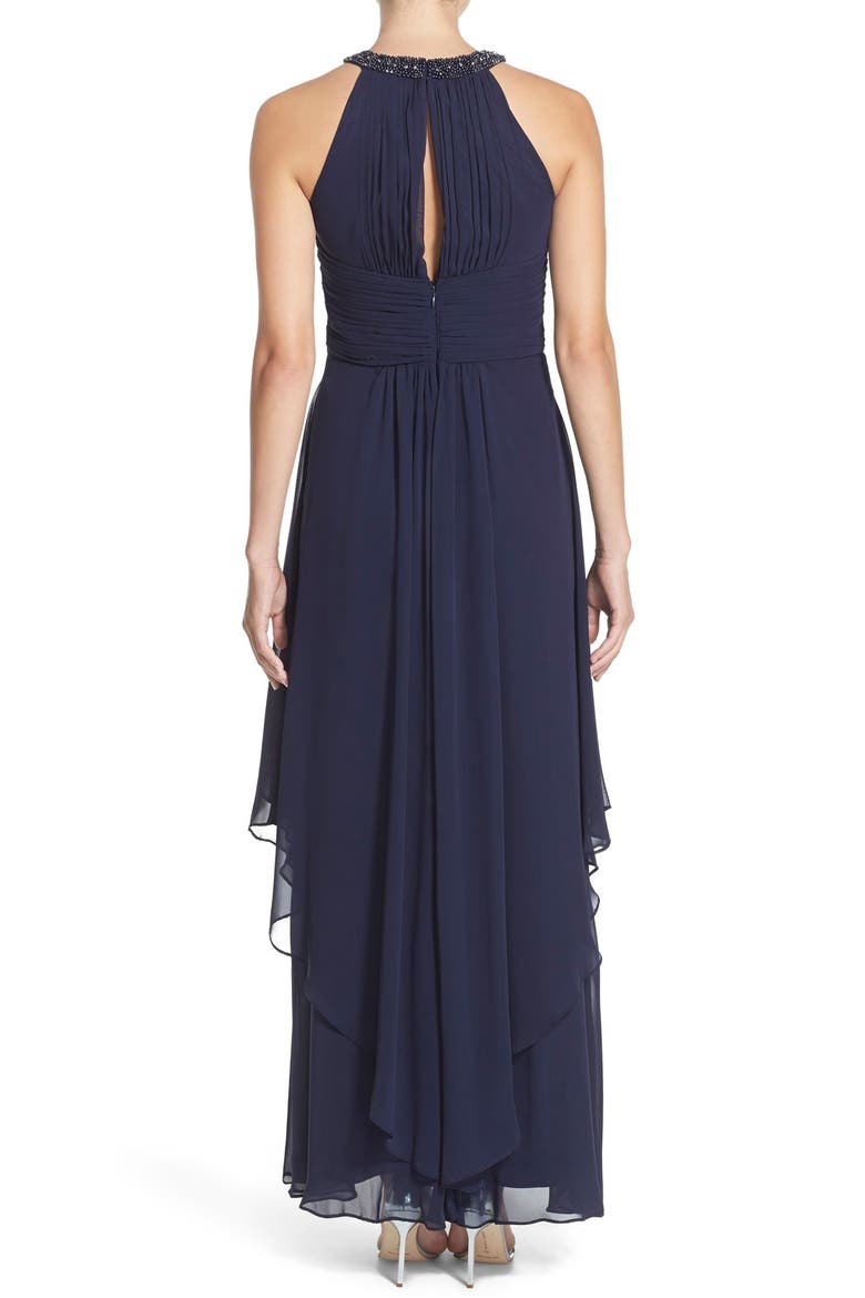 Embellished Tiered Chiffon Halter Gown, Alternate, color, MIDNIGHT NAVY