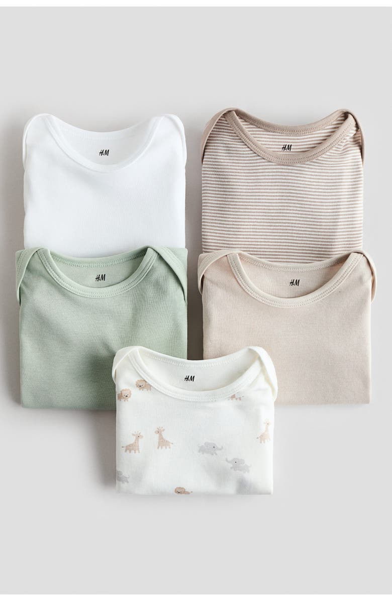 H&M 5-pack cotton bodysuits, Alternate, color, White/Animals