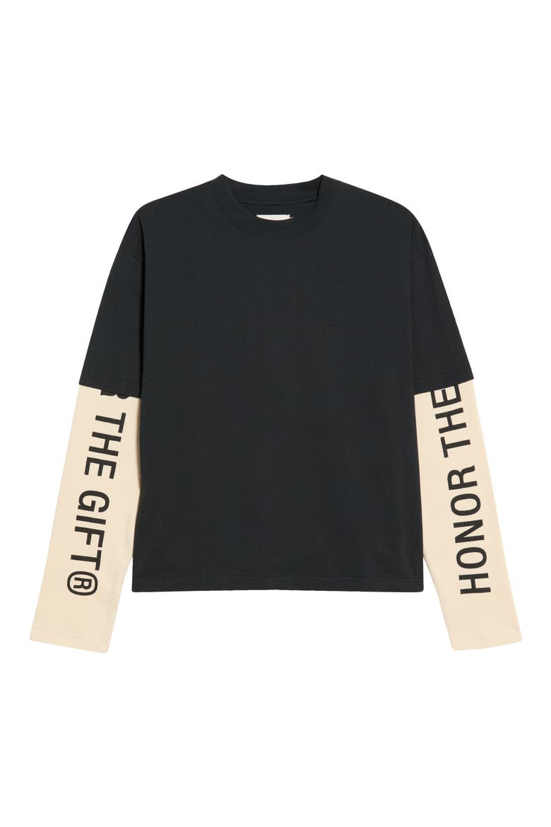 Honor Double Sleeve Cotton T-Shirt, Main, color, BLACK