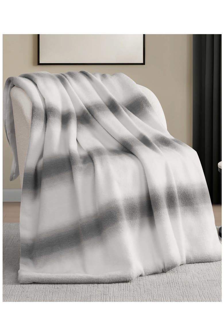 Stripe Faux Fur Blanket, Alternate, color, OMBRE STRIPE GRAY