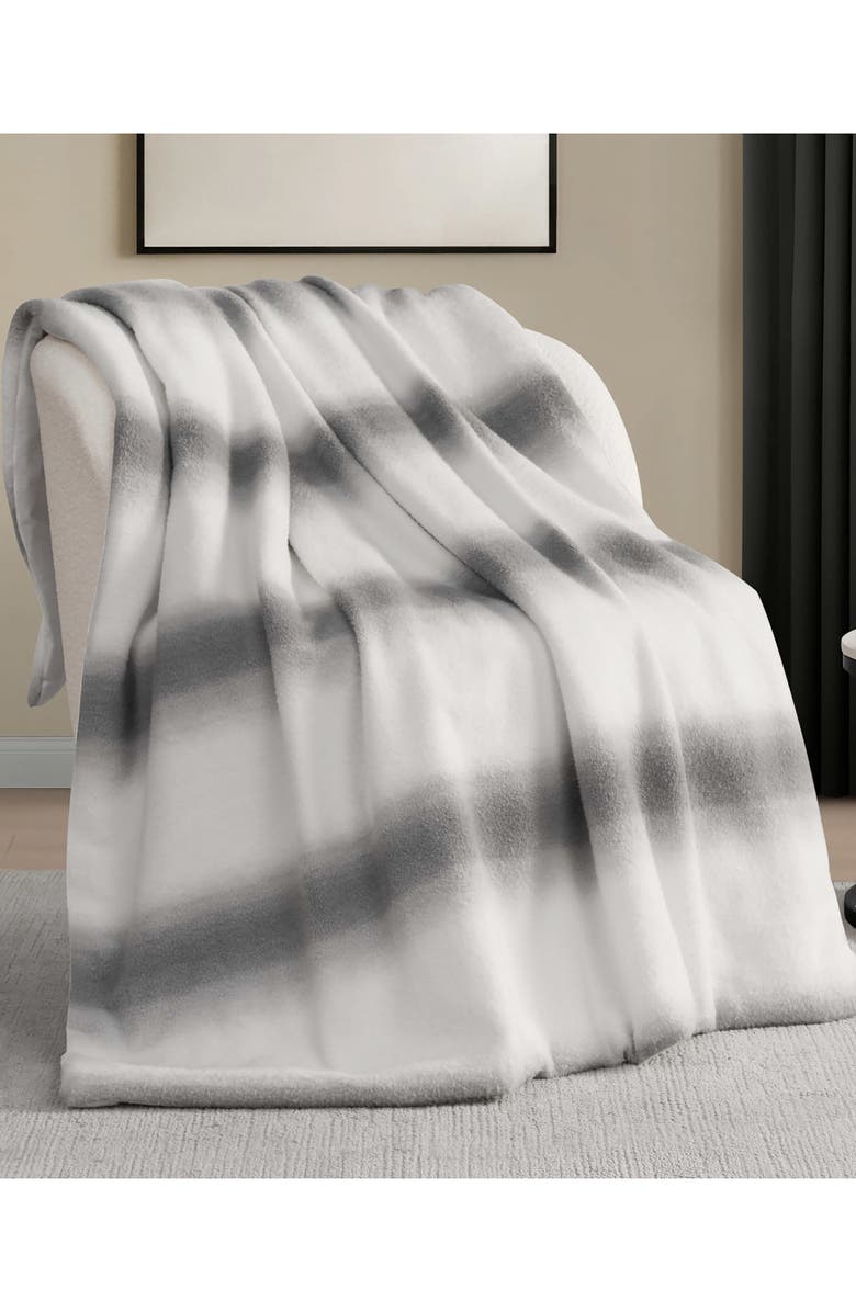 Nine West Stripe Faux Fur Blanket, Alternate, color, Ombre Stripe Gray