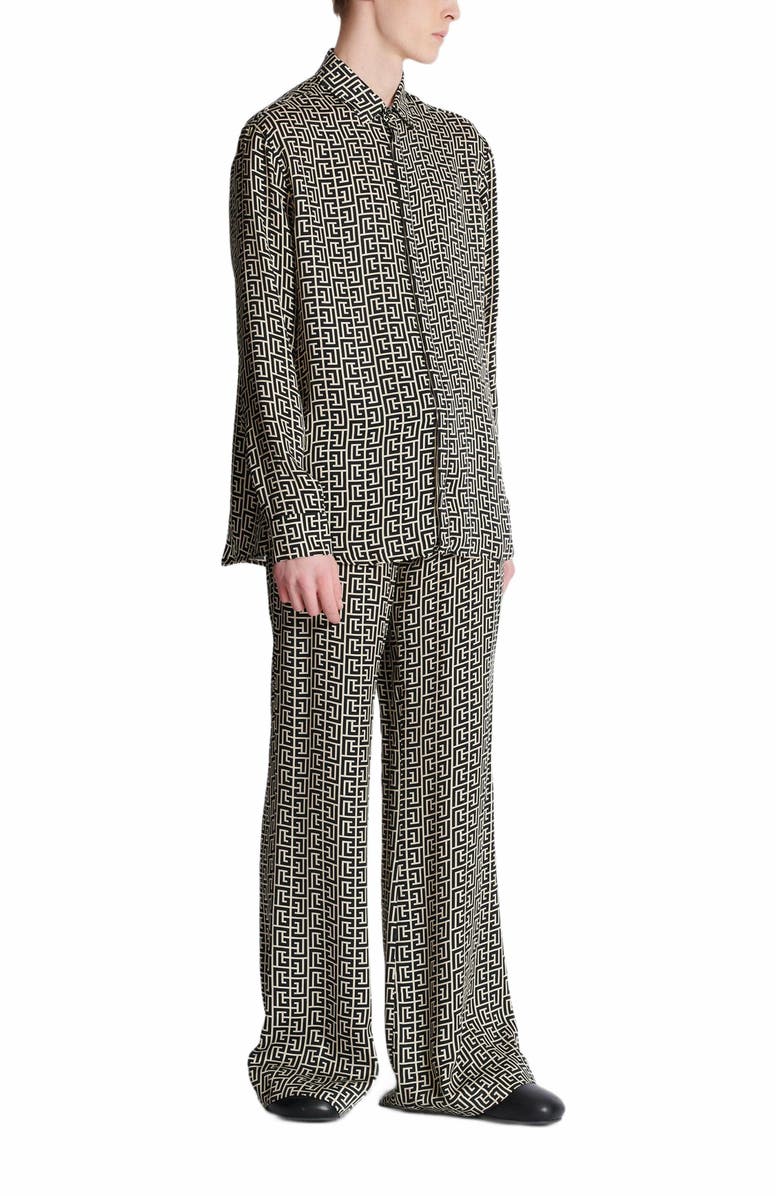 Balmain Monogrammed Flowing Shirt, Main, color, Black