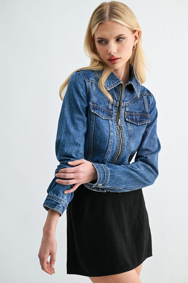 Cropped Denim Jacket, Main, color, Indigo Denim Wash