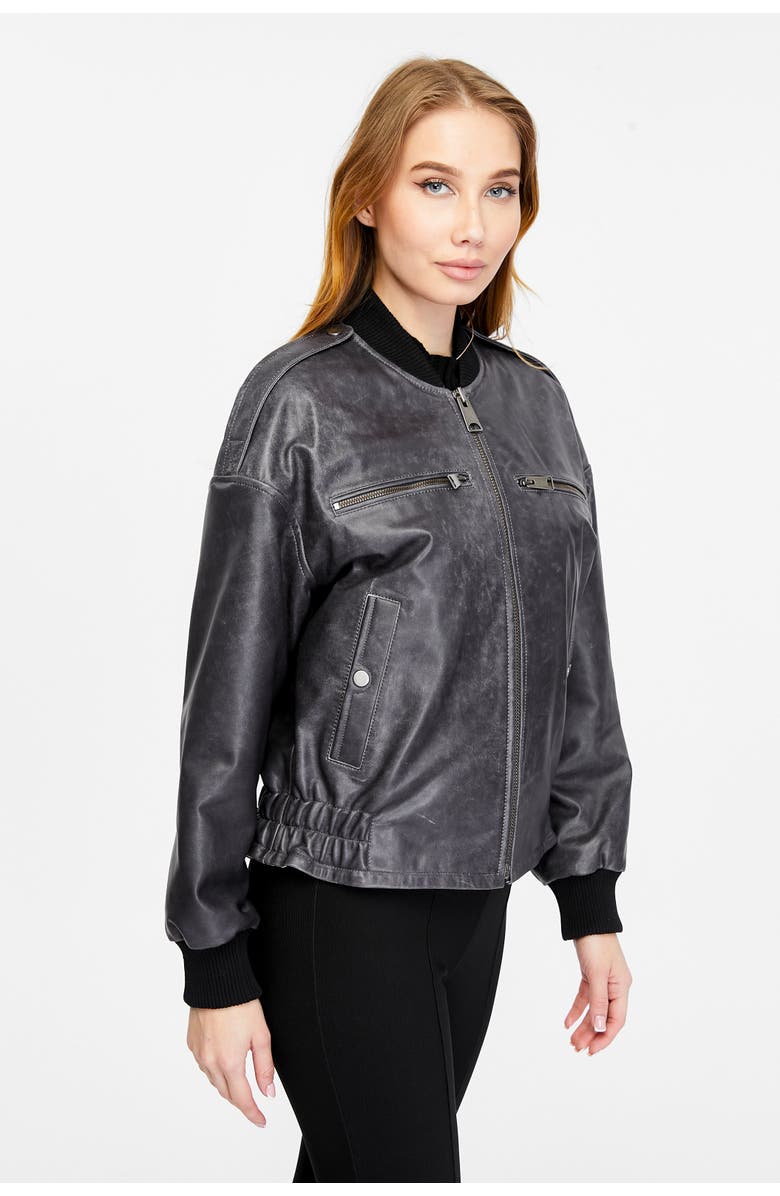 Furniq UK Eliza Leather Jacket, Alternate, color, Black