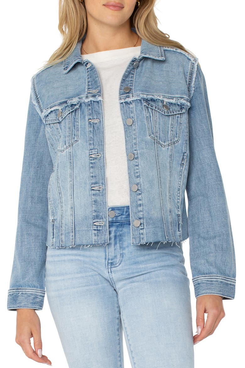 Multi Frayed Denim Trucker Jacket, Main, color, NEWPORT BAY