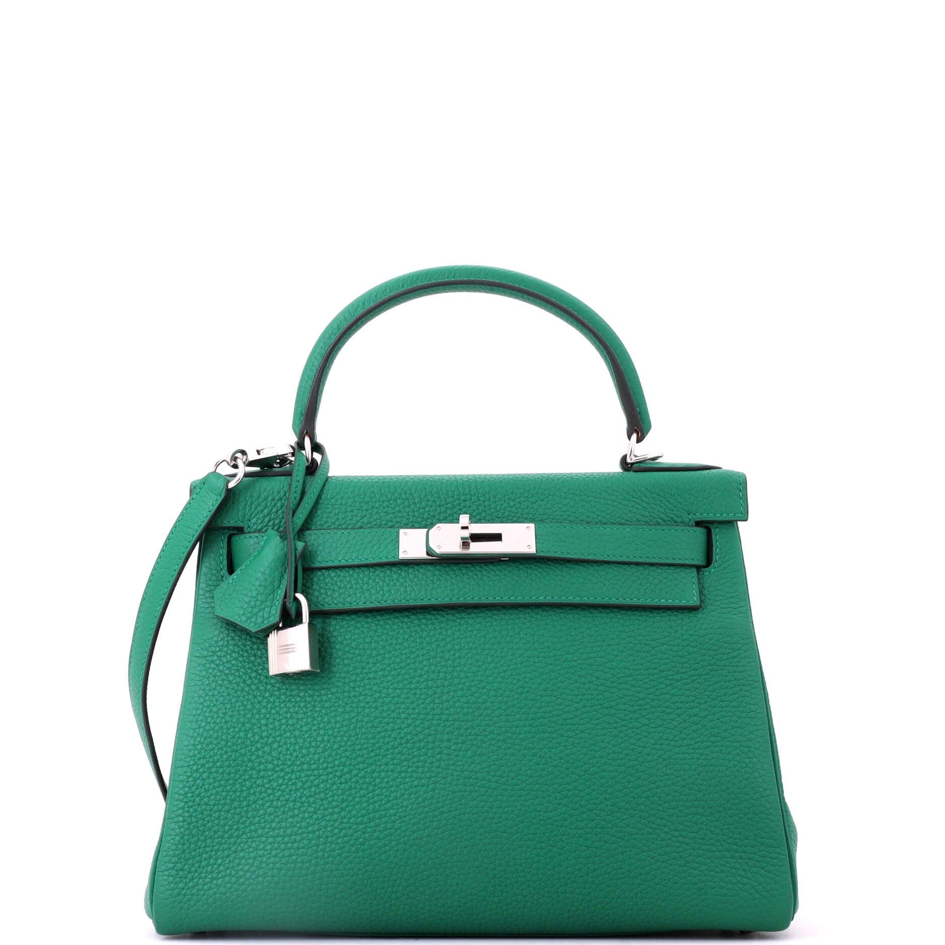 Pre-Owned Hermes Kelly Handbag Green Togo with Palladium Hardware 28, Main, color, Vert Vertigo