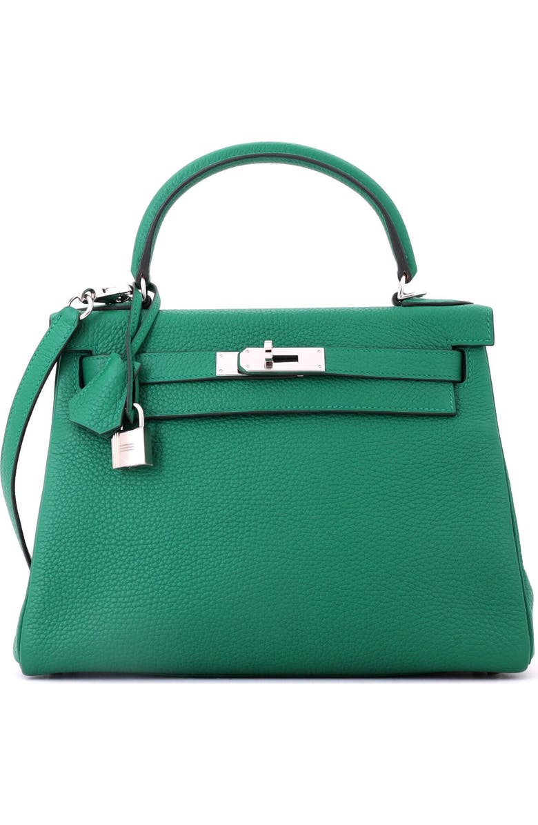Pre-Owned Hermes Kelly Handbag Green Togo with Palladium Hardware 28, Main, color, Vert Vertigo