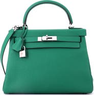 Pre-Owned Hermes Kelly Handbag Green Togo with Palladium Hardware 28