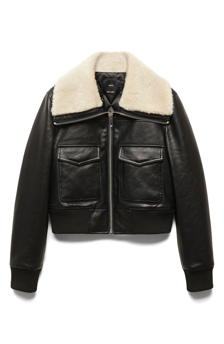 MANGO Faux Leather & Faux Fur Bomber Jacket, Alternate, color,