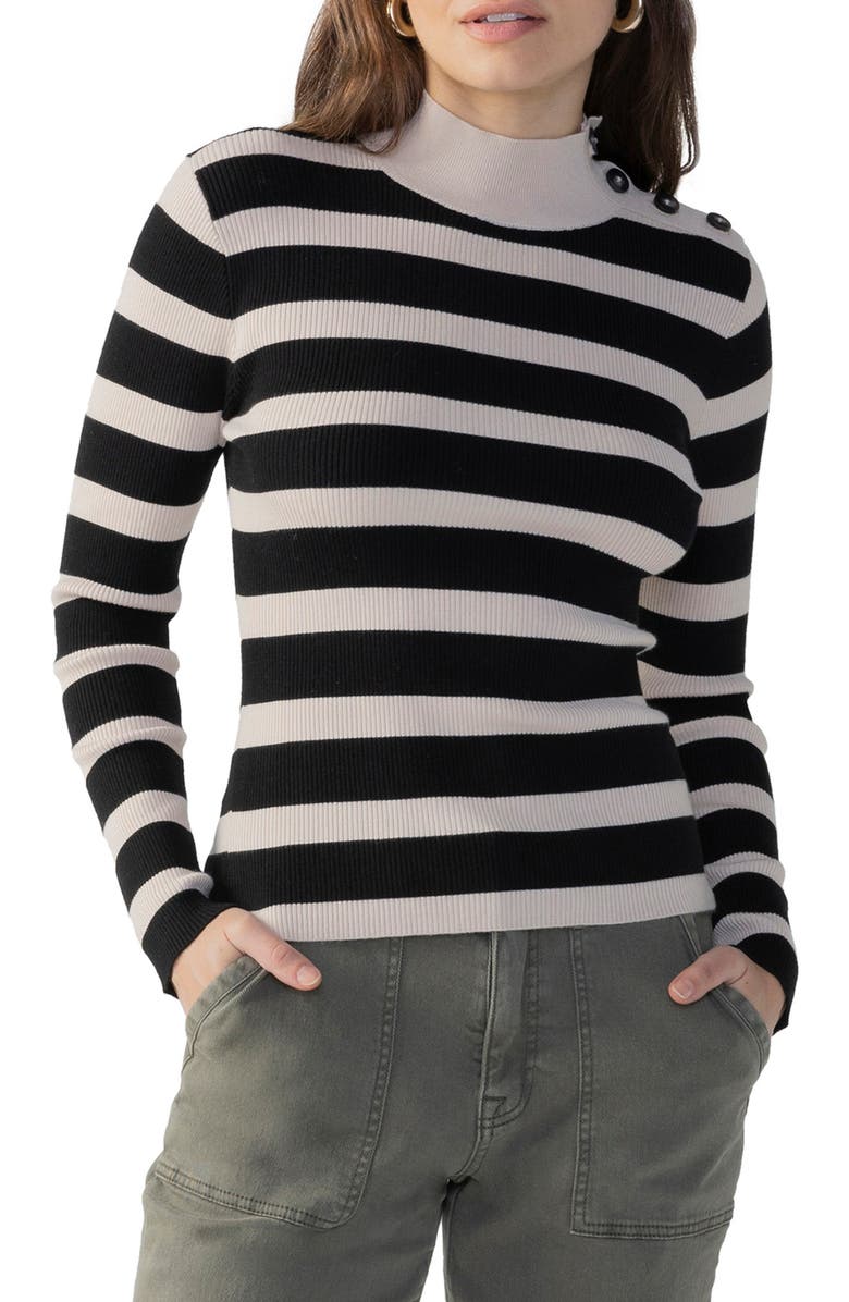 Sanctuary Lean In Button Shoulder Stripe Rib Sweater, Main, color, Tmbs
