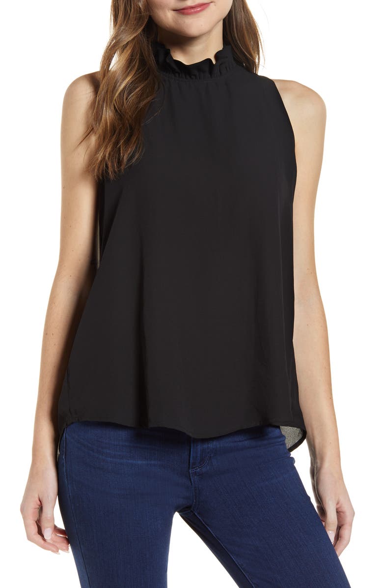 GIBSONLOOK Gibson Cavallo Ruffle Neck Back Tie Tank, Main, color, 