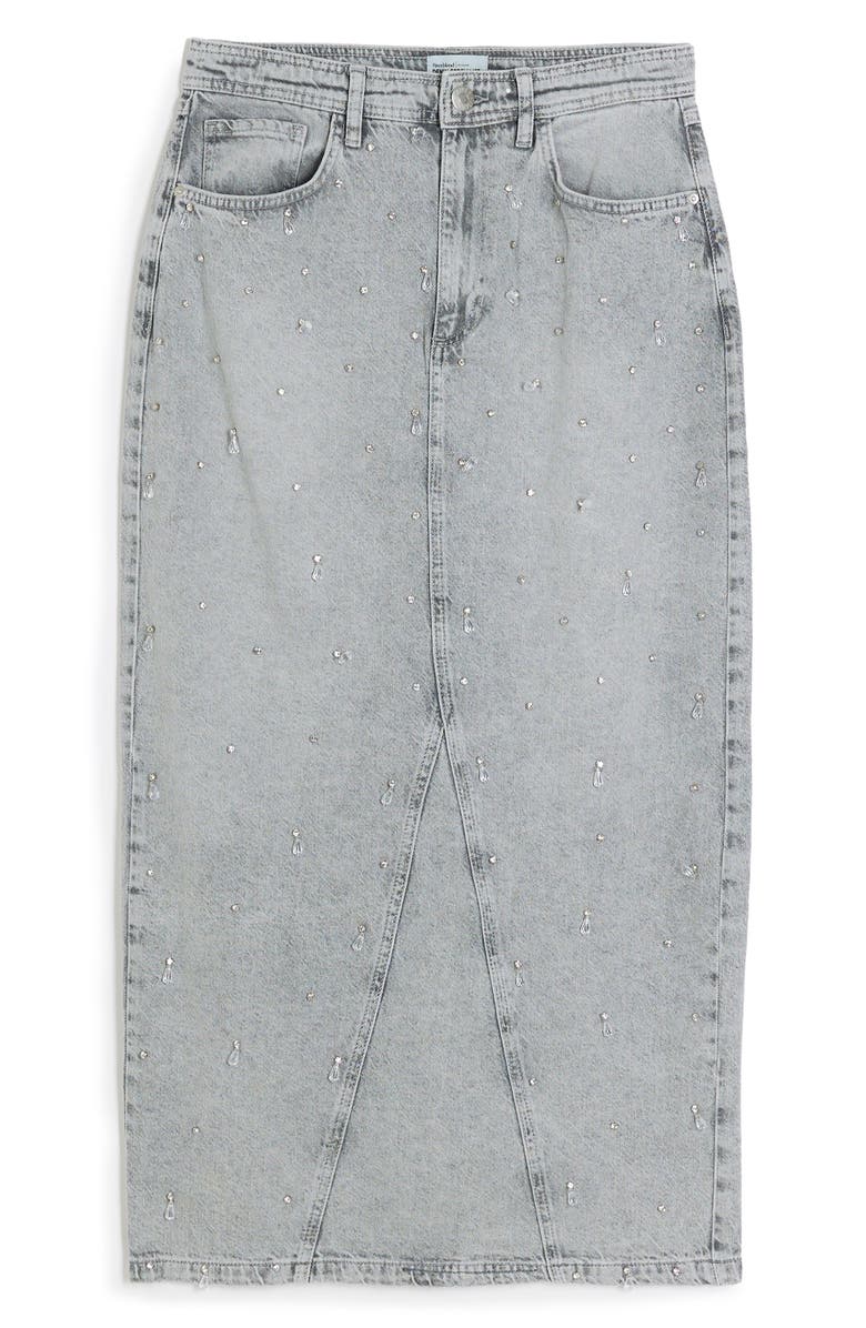 River Island Crystal Embellished Denim Maxi Skirt, Alternate, color, 