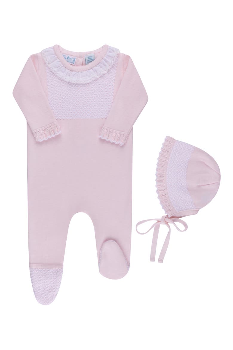 Jacquard Yoke Cotton Footie & Hat Set, Main, color, PINK
