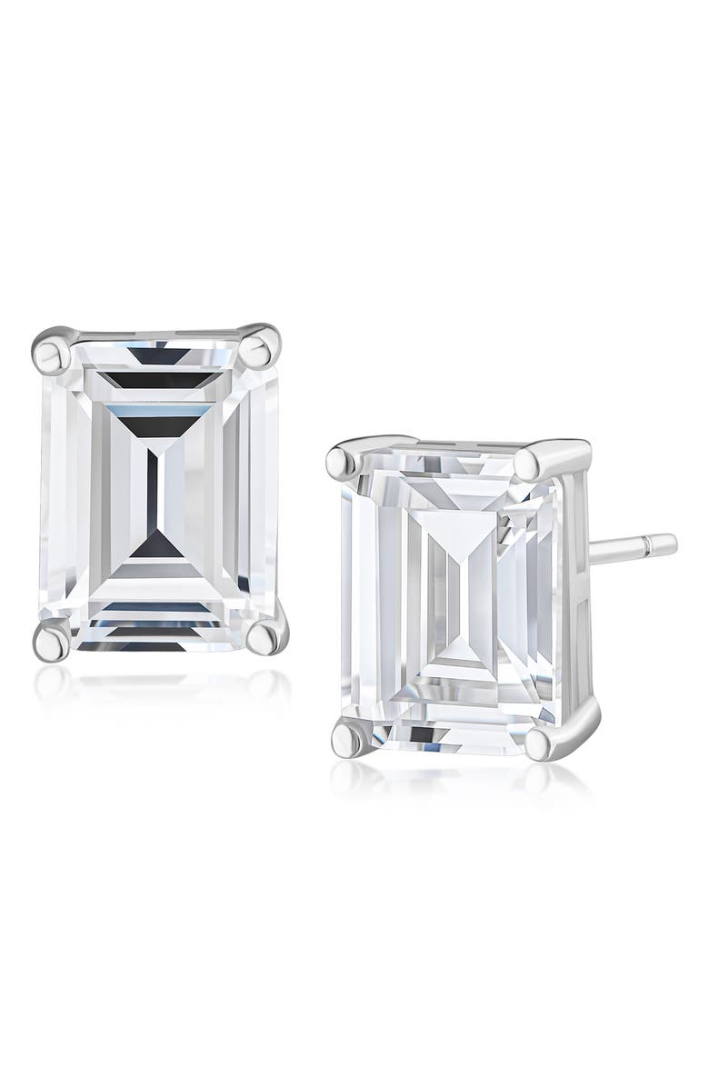 JARDIN Emerald Cut Cubic Zirconia Stud Earrings, Main, color, Clear/ Silver