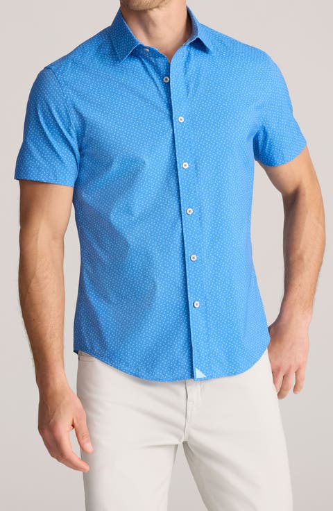 Sailboat Print Short Sleeve Performance Button-Up Shirt