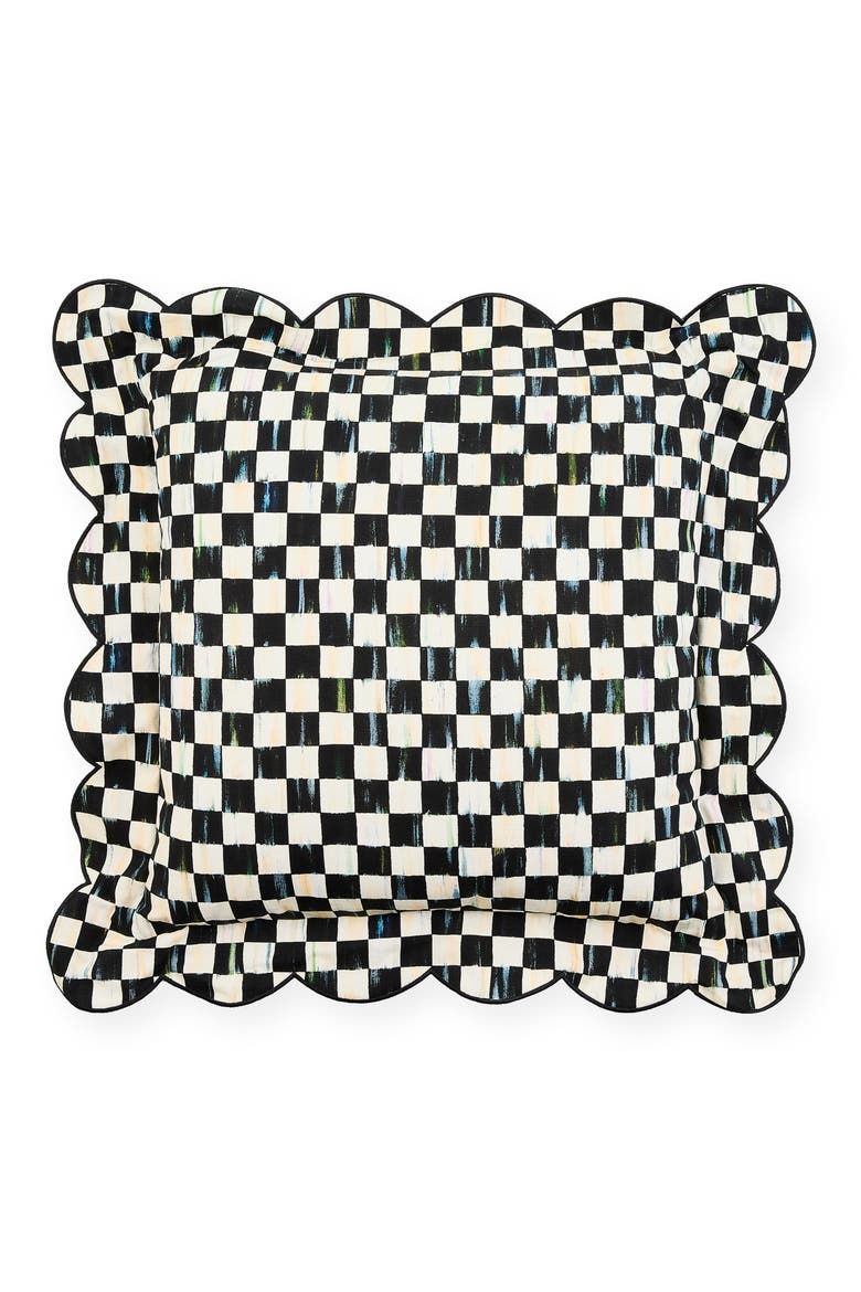 Courtly Check Reversible Scalloped Throw Pillow, Main, color, BLACK