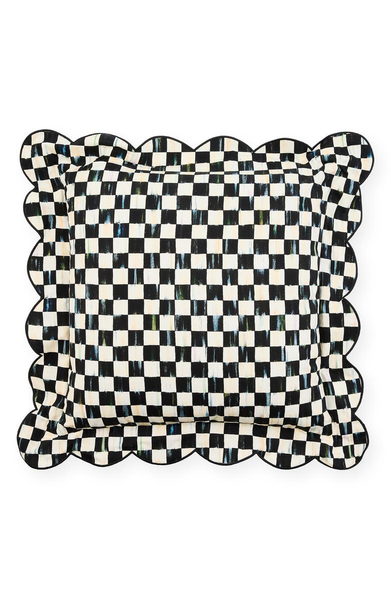 MACKENZIE CHILDS Courtly Check Reversible Scalloped Throw Pillow, Main, color, Black
