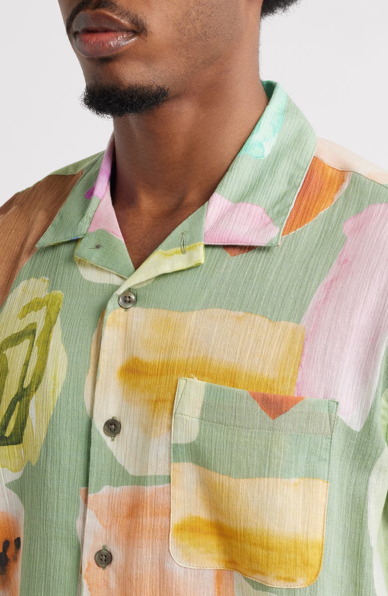 Obey Jems Abstract Print Cotton Seersucker Camp Shirt, Alternate, color, Lily Pad Multi