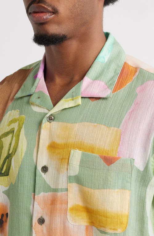 Obey Jems Abstract Print Cotton Seersucker Camp Shirt In Green
