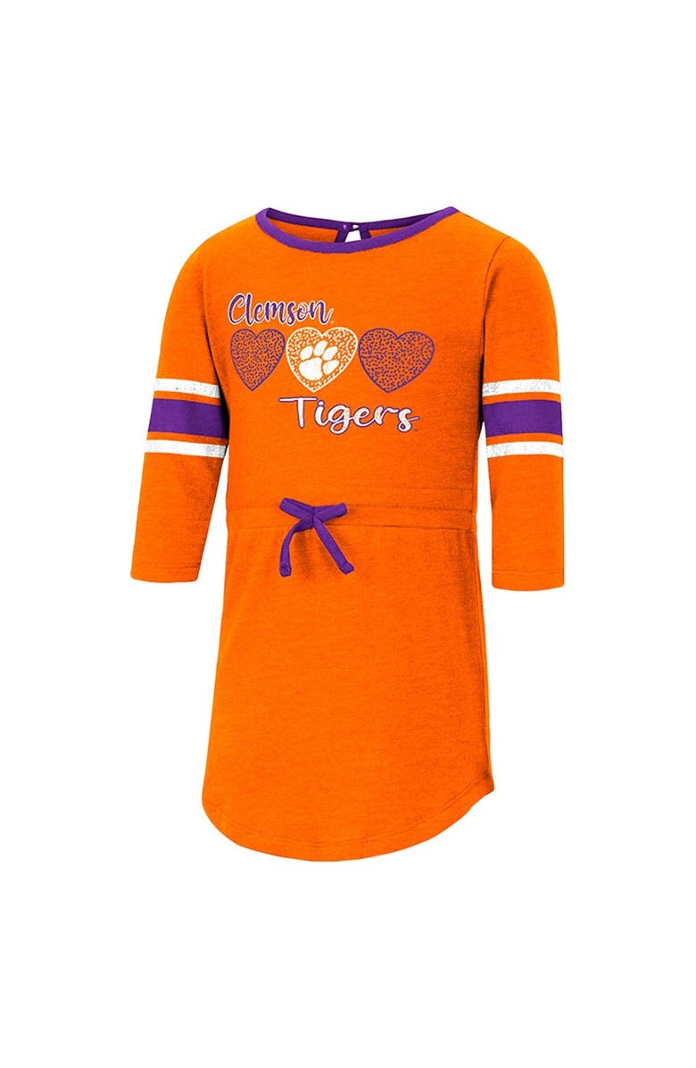 COLOSSEUM Girls Toddler Colosseum Heathered Orange Clemson Tigers Poppin Sleeve Stripe Dress, Alternate, color, Heather Orange