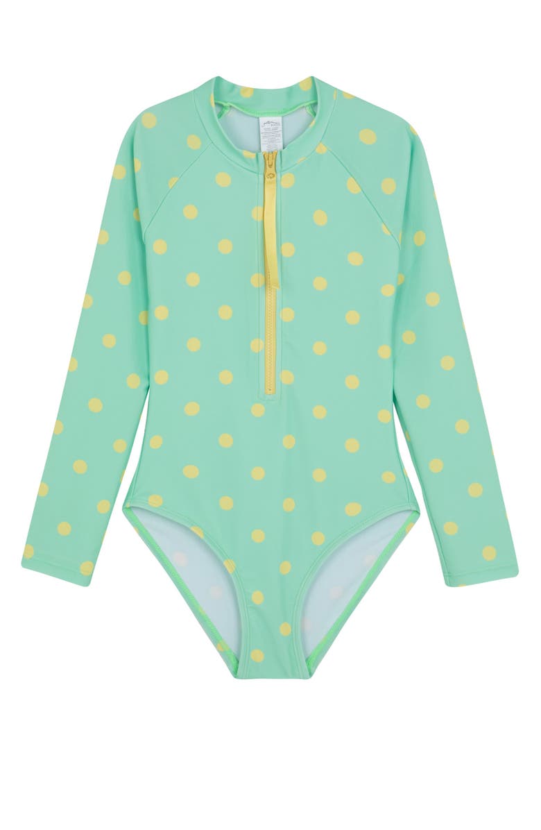 Gottex Kids Dot Dot Dot Long Sleeve Zip Front One Piece, Main, color,