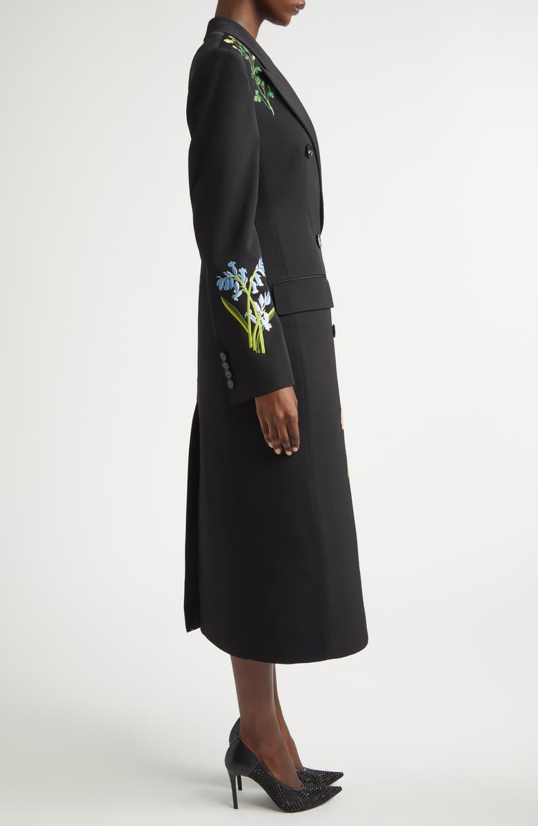 Stella McCartney Flower Embroidered Wool Coat, Alternate, color, Black