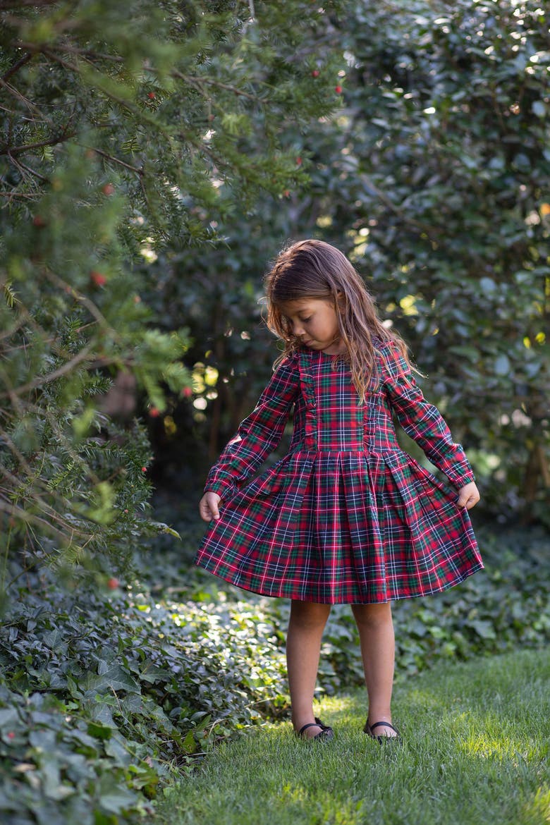 Long Sleeve Ruffle Dress, Alternate, color, Holiday Plaid