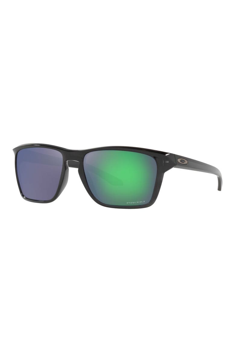 Sylas 57mm Mirrored Rectangular Sunglasses, Alternate, color, BLACK INK/ PRIZM JADE