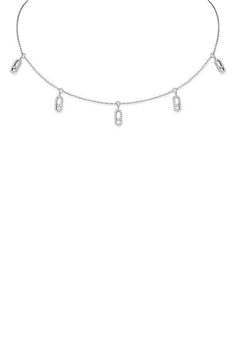 Move Uno Pavé Diamond Station Pendant Choker Necklace