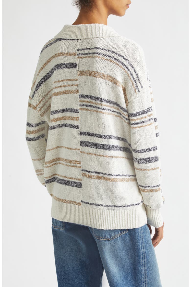 V Neck Long Sleeve Polo Sweater, Alternate, color, IVORY MULTI